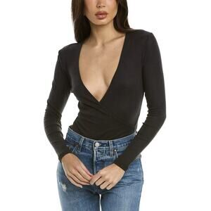 NWT ba&sh Celia Faux Wrap V-Neck Bodysuit Size 3 Large Black Long Sleeve $195